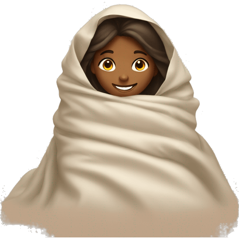 smiling brown girl under covers emoji