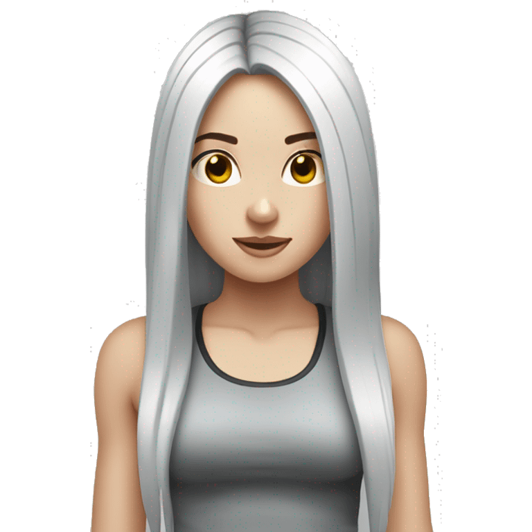 Pale girl with long black hair workout emoji