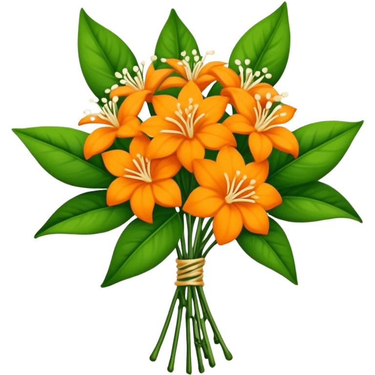 big bouquet Orange Jasmine, luxuriant, stem, leaf emoji