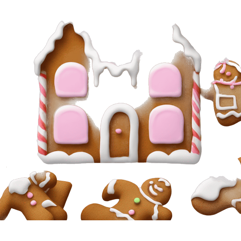 gingerbread house with baby pink and white icing  emoji