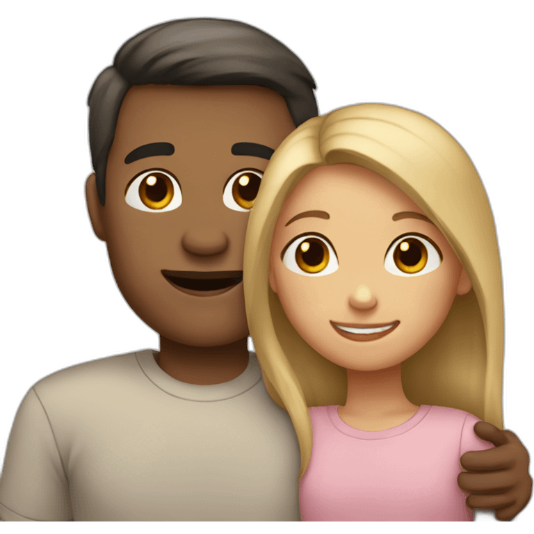 A girl hugs her parents (light skin color, dark hair) emoji