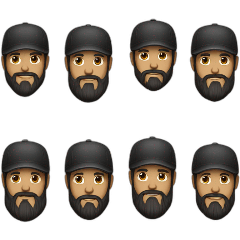 barbu cheveux et barbe noire casquette noire emoji