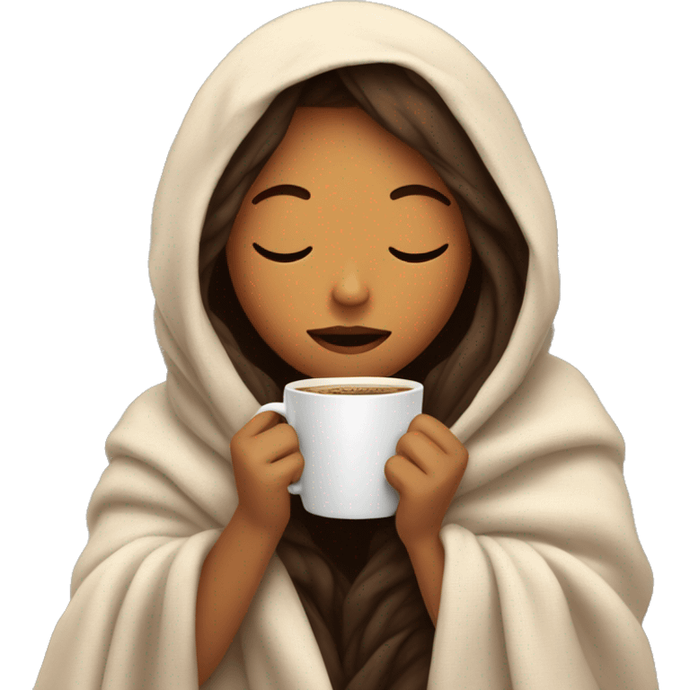 girl inside a blanket sipping coffee eyes closed emoji