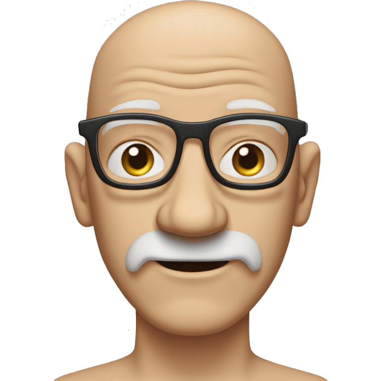 bald white man with a large wrinkled forehead, thin square glasses and a beard that forms a square above and below the mouth, always white with his hands open over his ears as if to be able to hear better. emoji