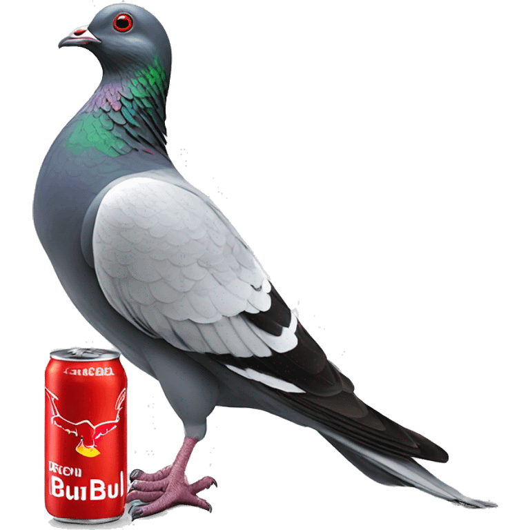 Pigeon drinking a red bull by pouring it straight into its mouth emoji