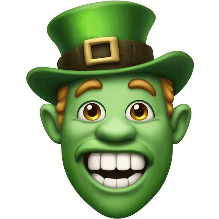 Leprechaun with laughably crossed eyes and an open mouth with crooked teeth. Just one  emoji