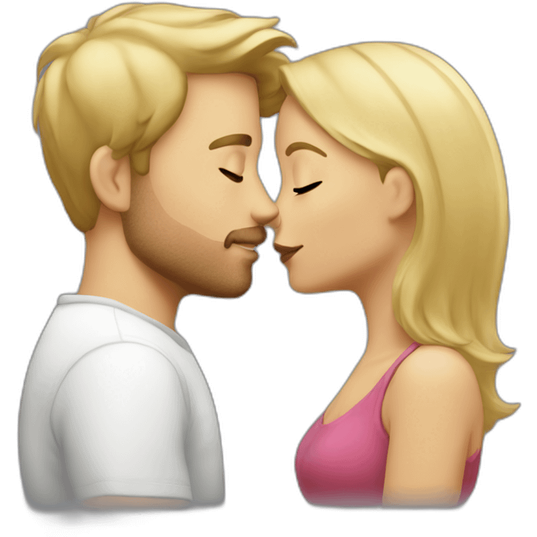 blond whiteguy kissing brunette girl on the cheek emoji