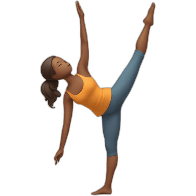 Yoga pose standing on one leg with other in air behind arms in a binding emoji