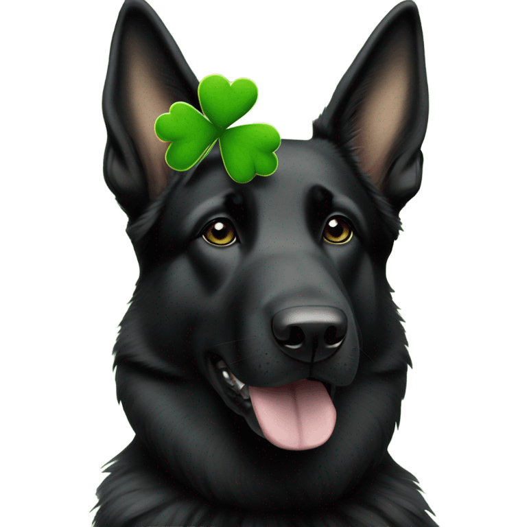 All black German shepherd with four leaf clover headband emoji