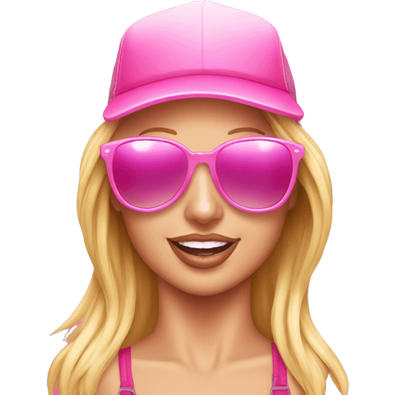 Britney Spears with trucker hat and pink sunglasses emoji