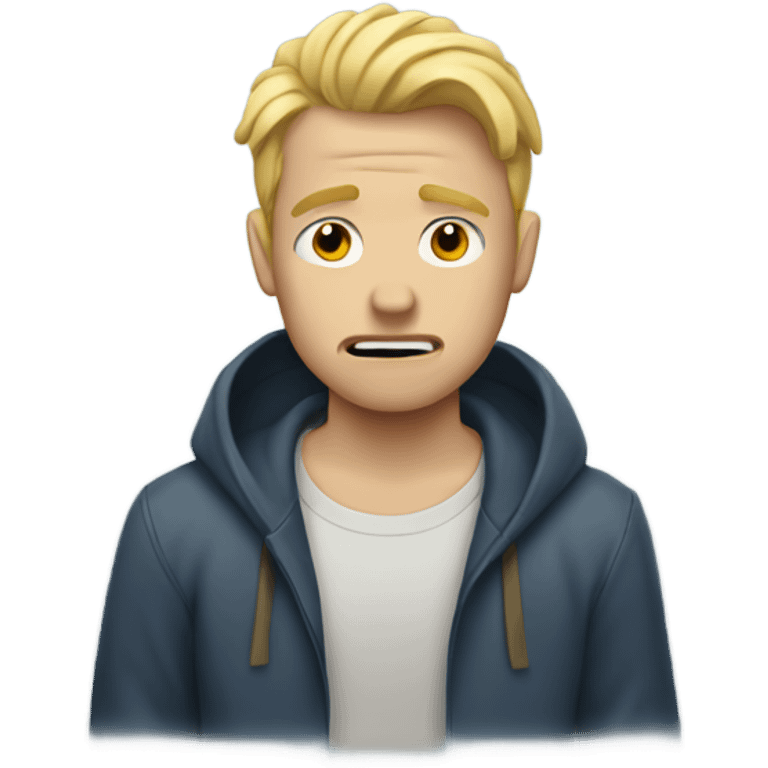 White guy with blonde hair crying on a rainy day emoji