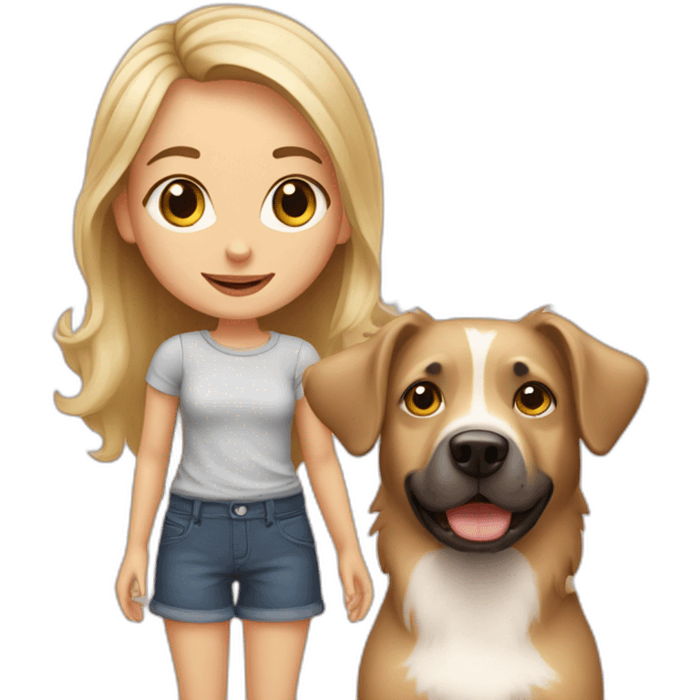 A cute blonde girl with her Aussie dog emoji