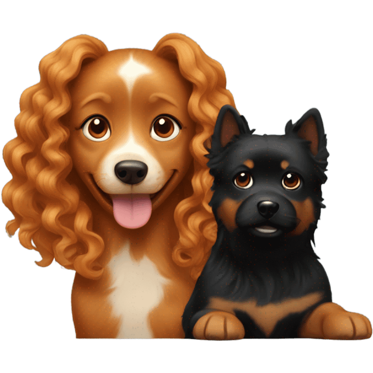 Ginger girl with wavy hair and black spitz black emoji