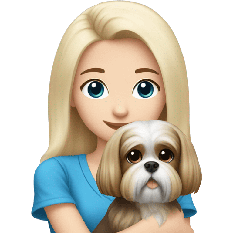 White blond girl with long hair and blue eyes petting a shih tzu dog emoji