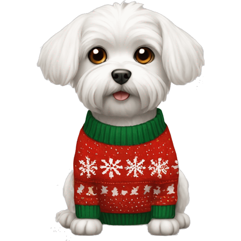 Maltese dog in Christmas sweater  emoji