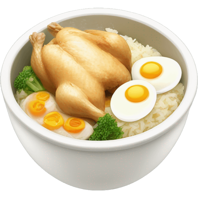 chicken rice bowl with two eggs emoji