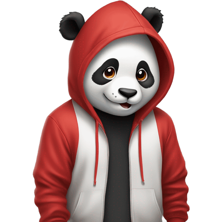 panda shaking its head, wearing a red hoodie ￼￼ emoji