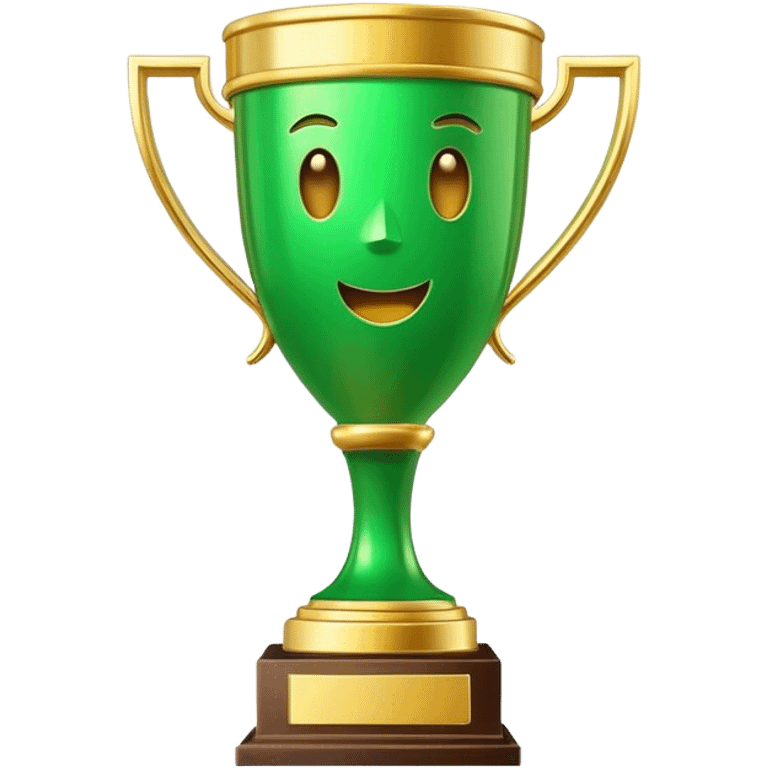 cinematic realistic green trophy on the gold stand emoji