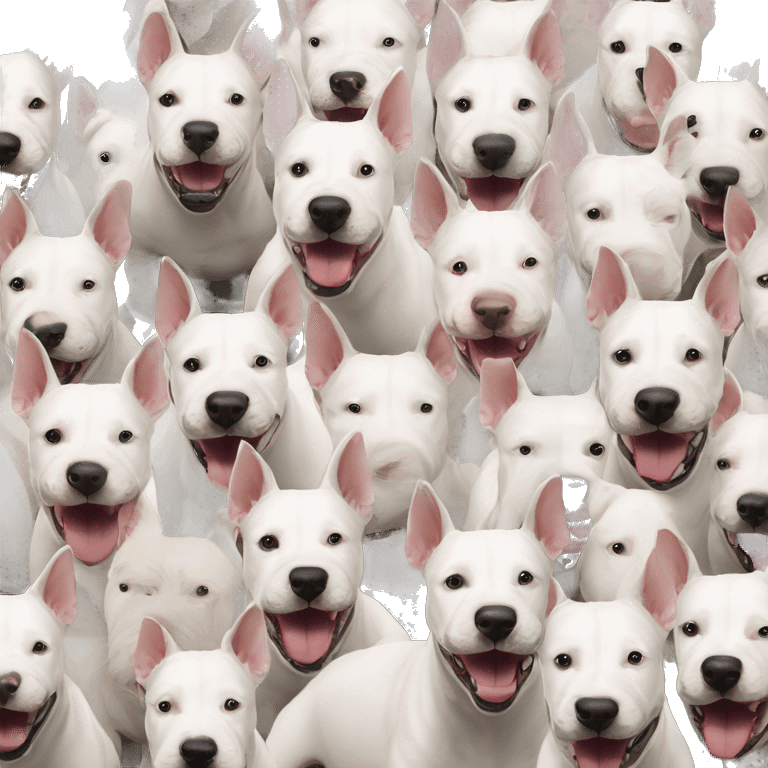 army of white english bull terriers running  emoji