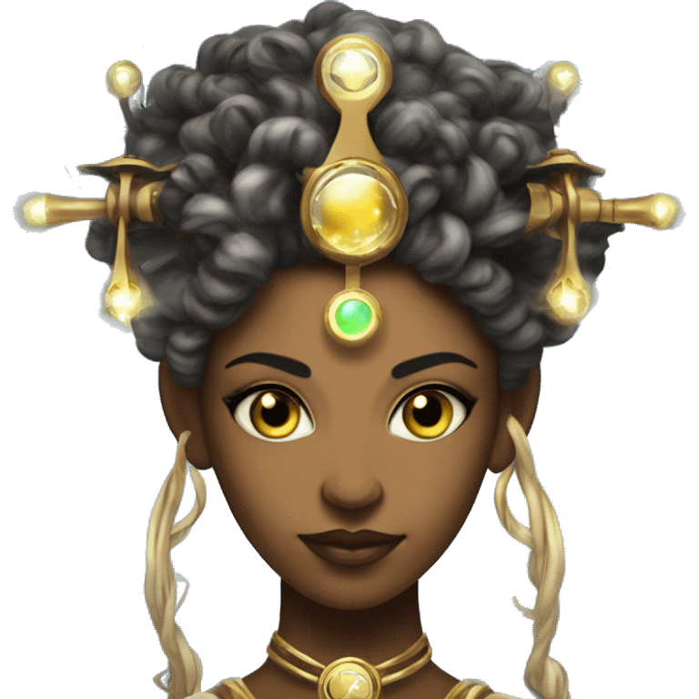 Technomancy Goddess is a mystical being who controls both magic and technology. She can cast spells on technological networks. Her powers blend the ancient art of magic with advanced cybernetics and technology. She can command machines emoji