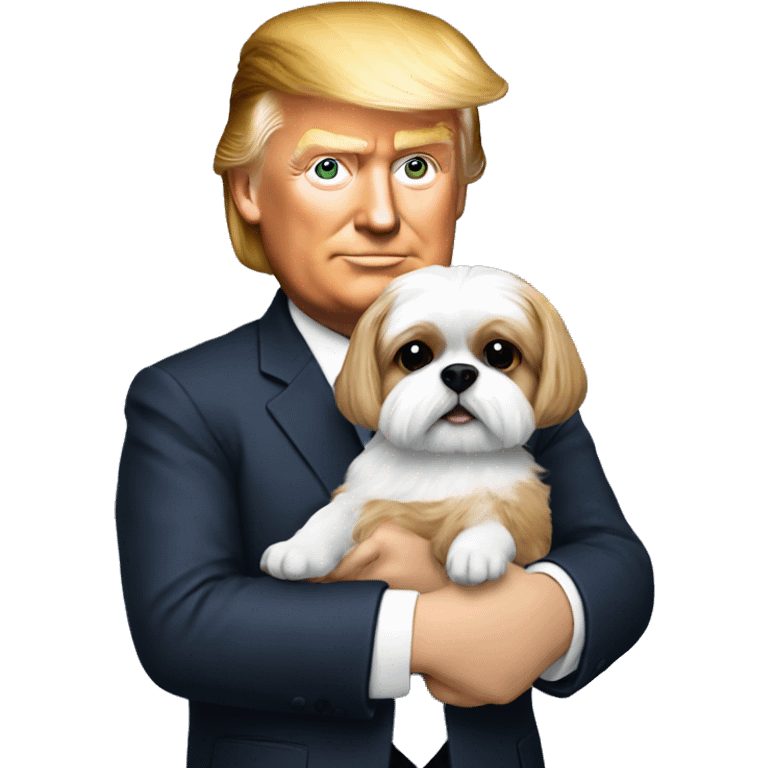 Donald trump holding a shih tzu dog in his arms emoji