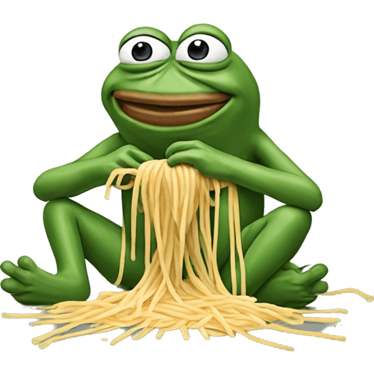 Pepe the frog with spaghetti falling out his pockets and crying  emoji