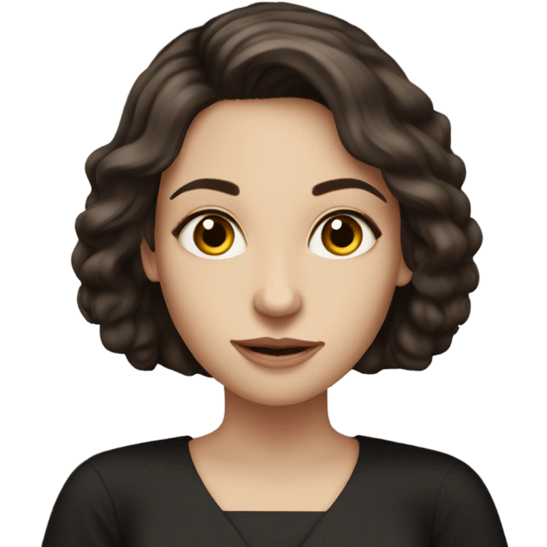 Beautiful skinny white woman long dark brown hair in dark dress with book emoji