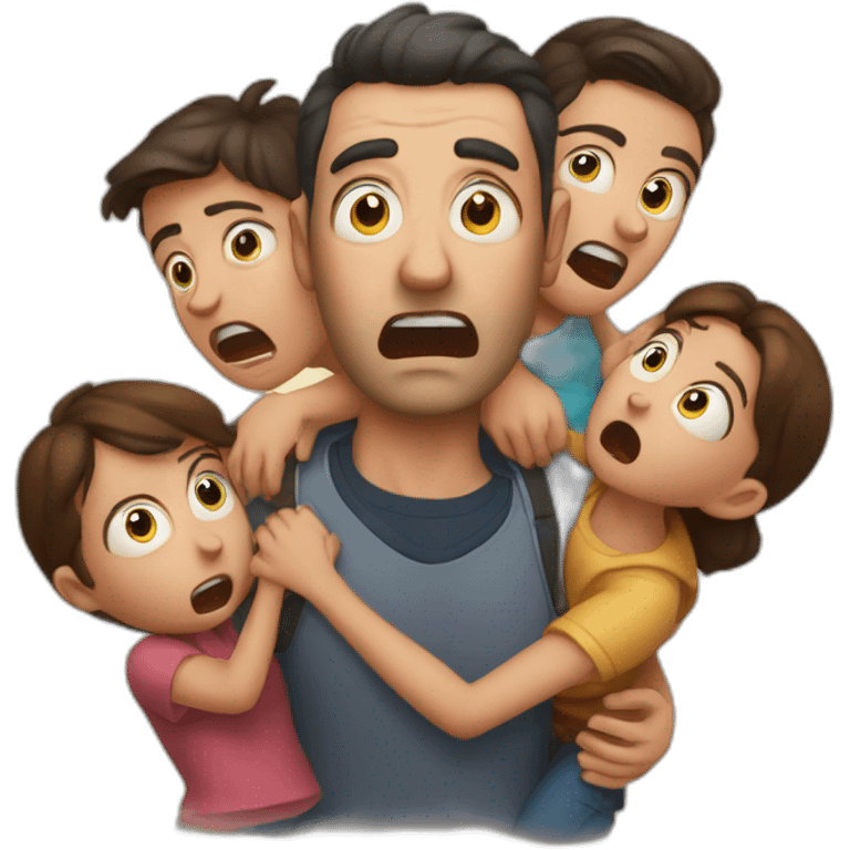 A man in shock carries his entire family and is afraid that he will not harm them if he does emoji