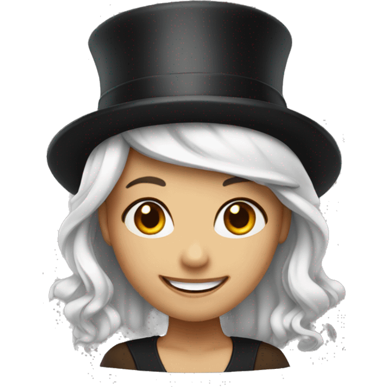 smiling girl- skin white- hair brown - in top hat emoji