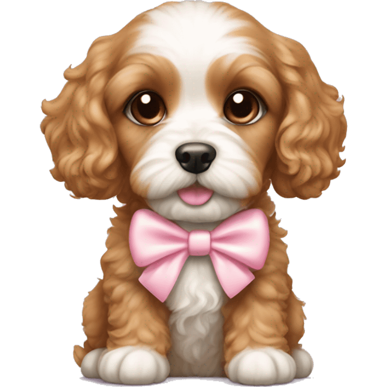 Cavapoo puppy with a light pink bow emoji