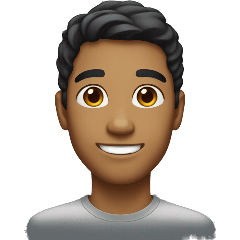 A young man with caramel skin, slightly longer black hair, a smiling face without a beard.  emoji