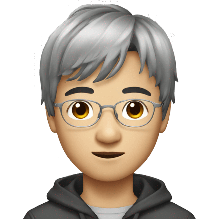 young chinese male, silver glasses, bangs haircut emoji