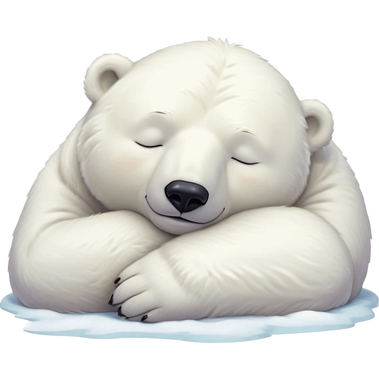 Meme-Worthy cute Sleeping Polar Bear Portrait Emoji, Head resting peacefully with a contented smile, showcasing a luxuriously soft snowy coat and eyes closed in serene slumber, Simplified yet hilariously adorable features, highly detailed, glowing with a soft, drowsy polar light, high shine, relaxed and utterly lovable, stylized with an air of playful laziness, bright and heartwarming, soft glowing outline, capturing the essence of a sleeping polar guardian that feels destined to become the next viral sensation of adorable rest! emoji