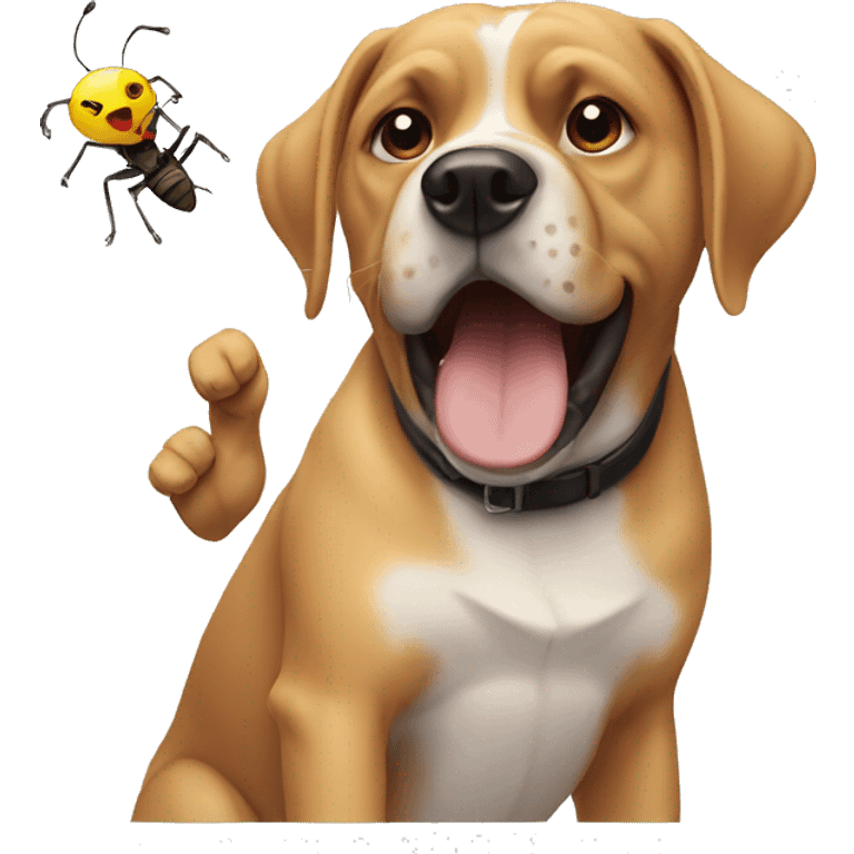 A dog flipping off a bug emoji