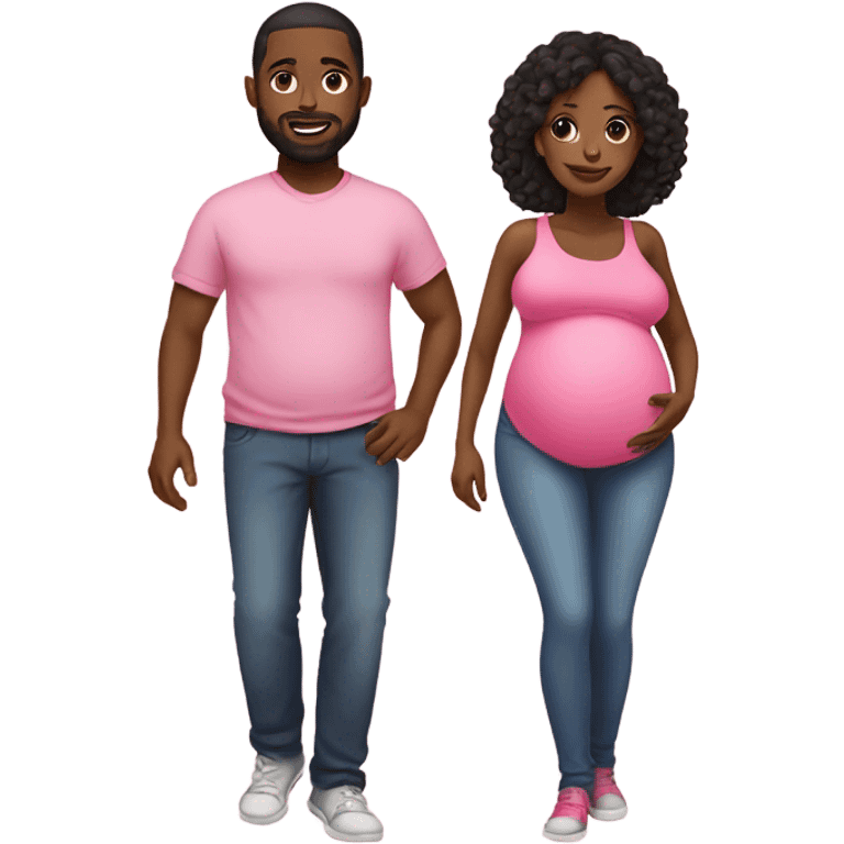 Pregnant black couple wearing pink emoji