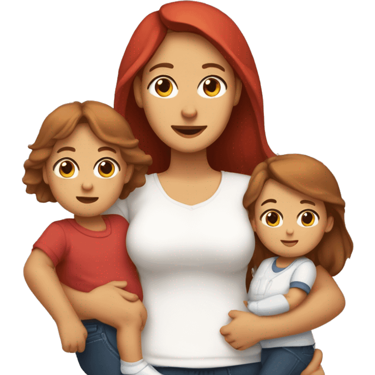 traditional parents with  brown eyes, brown hair and beard, mother wearing t-shirt and pants, and red long hair, and one baby on her arms emoji