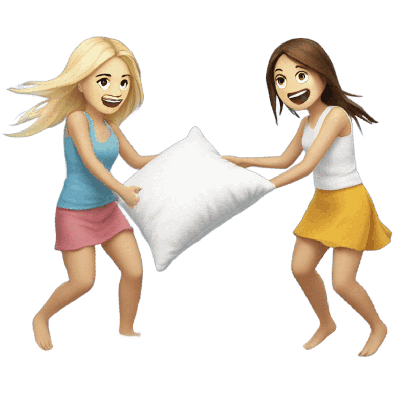 Two white girls having a pillow fight emoji