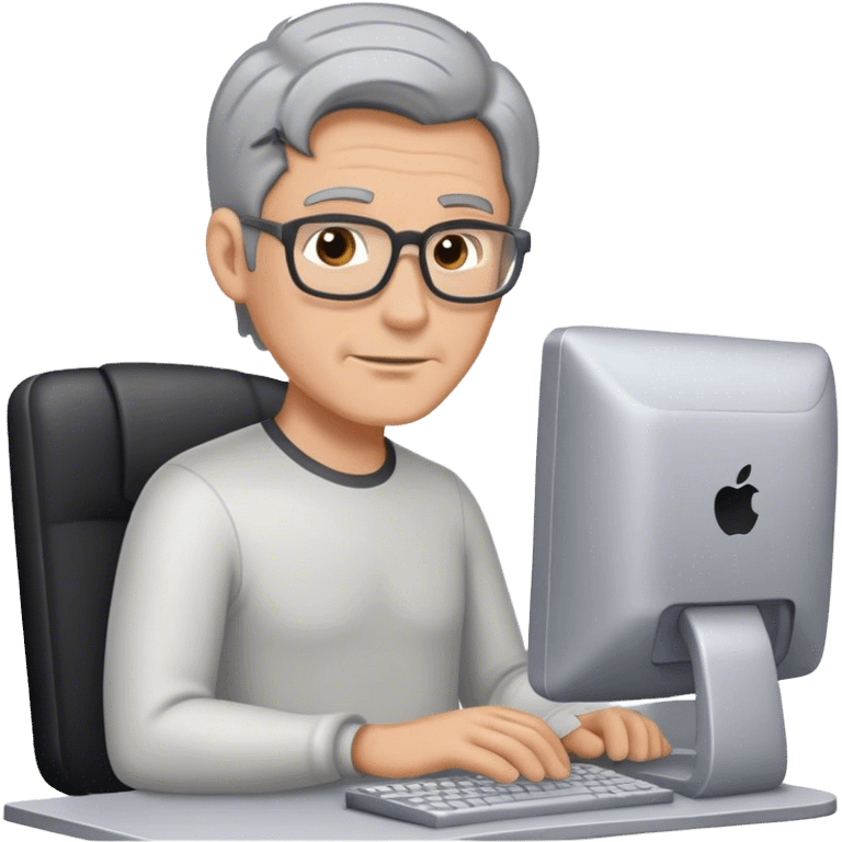 White guy with black and gray  hair using a computer  emoji