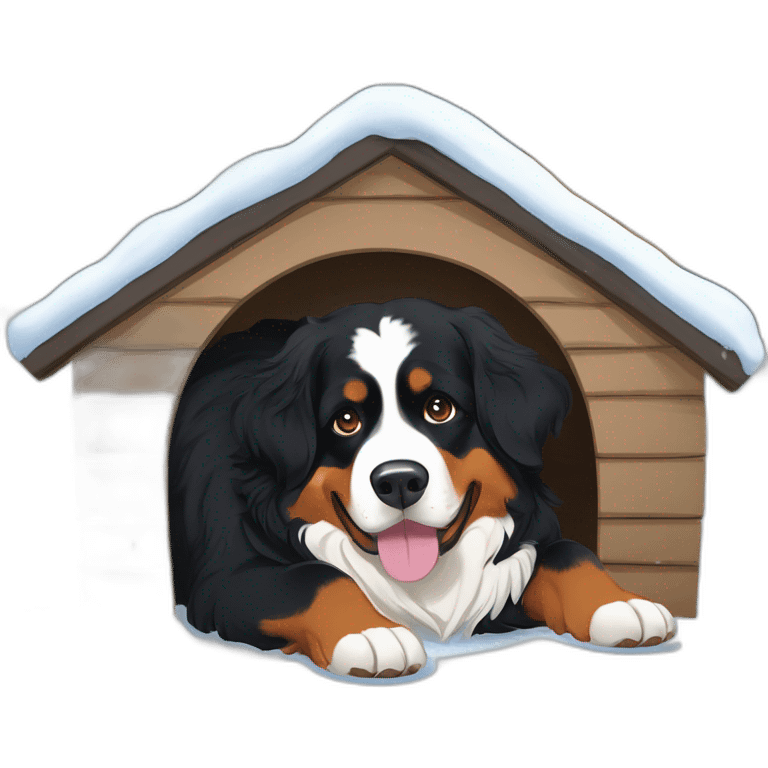 bernese mountain dog is lying on its back in a snow house emoji