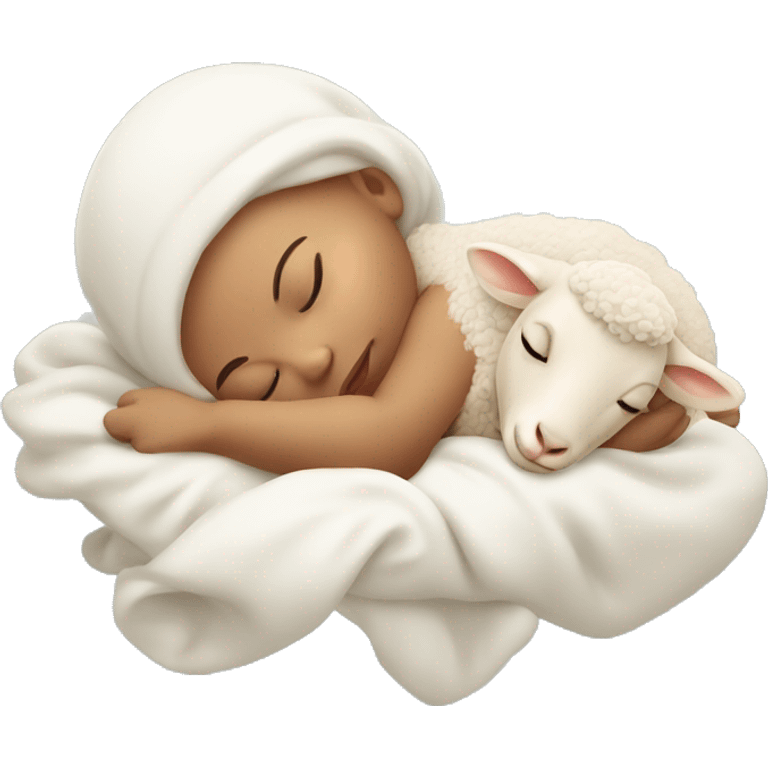 sleeping baby with lamb jumping over her head  emoji