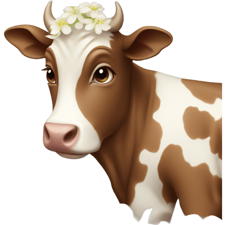 Cute brown cow with white flowers  emoji