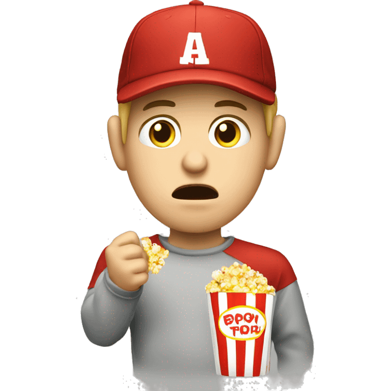 angry caucasian boy in cap eating popcorn emoji