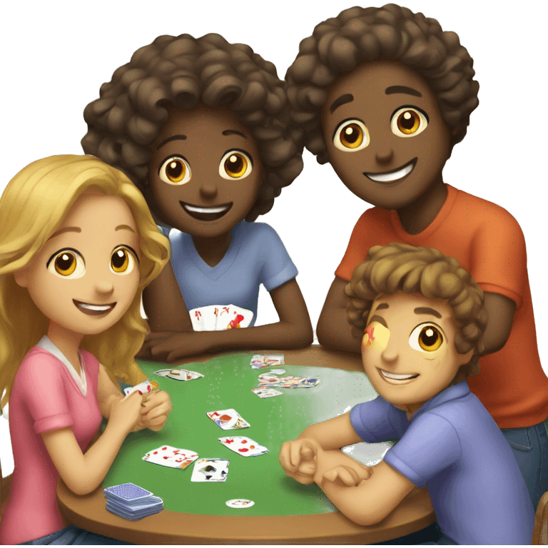 3 boys and 2 girls playing cards  emoji