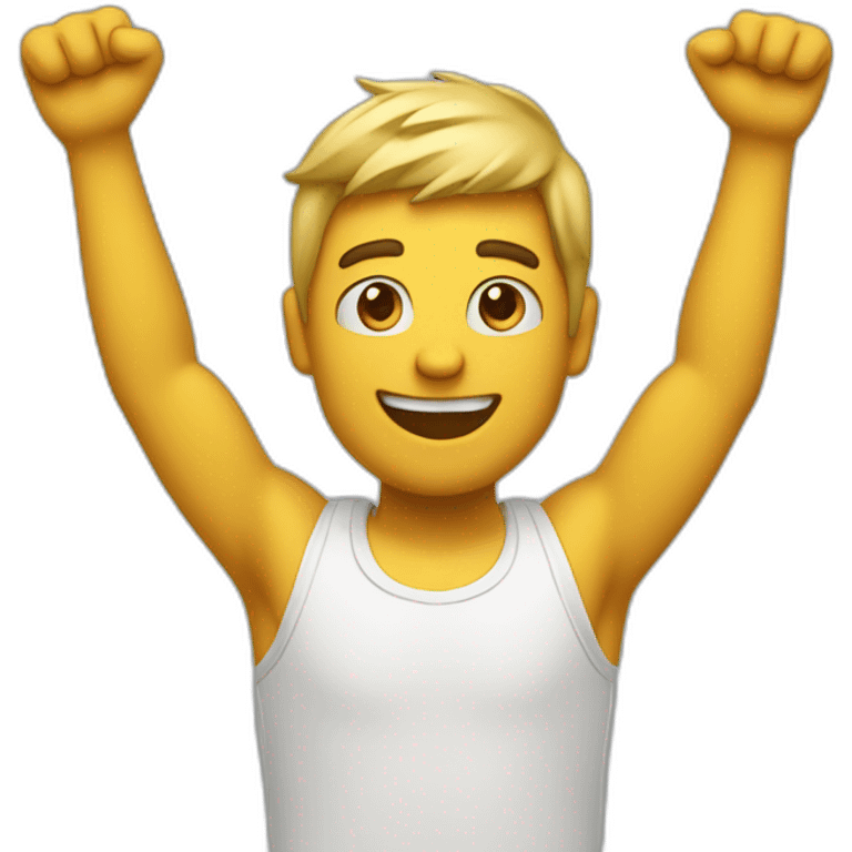 man with arms raised above head, excited! emoji