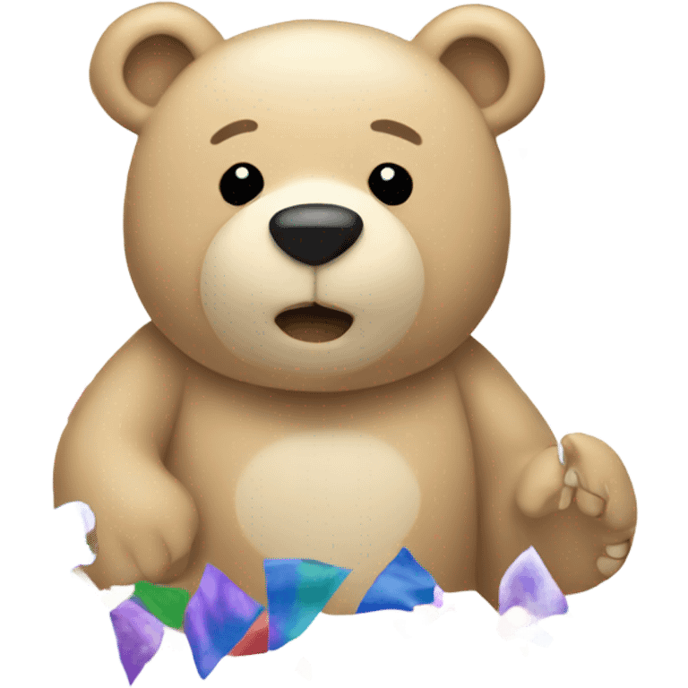 Beige bear surrounded by confetti  emoji