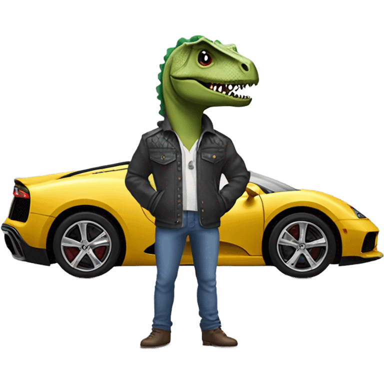 dinosaw in jacket in a bugatti emoji