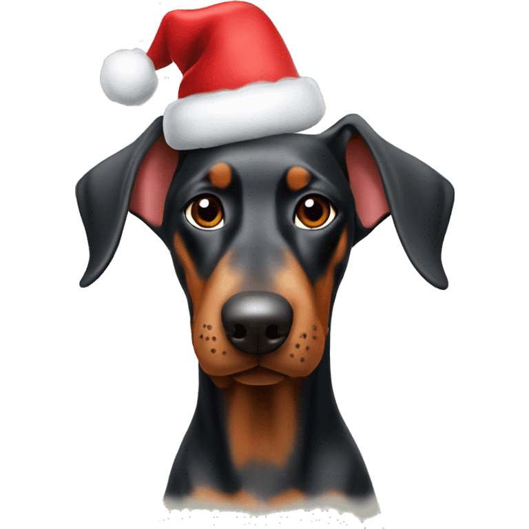 Doberman dog with christmas hat emoji