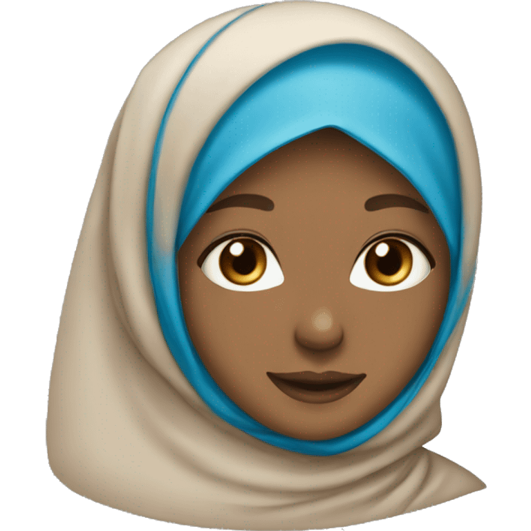 girl with hijab light brown, light blue eyes, lightskin and freckles, smile little, look cute  emoji