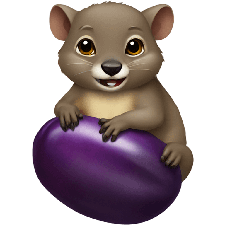 Rock hyrax holding an eggplant emoji