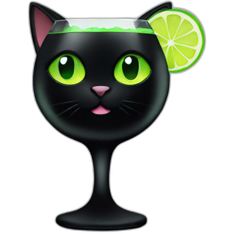 black cat with green eyes and a cocktail in its paws emoji